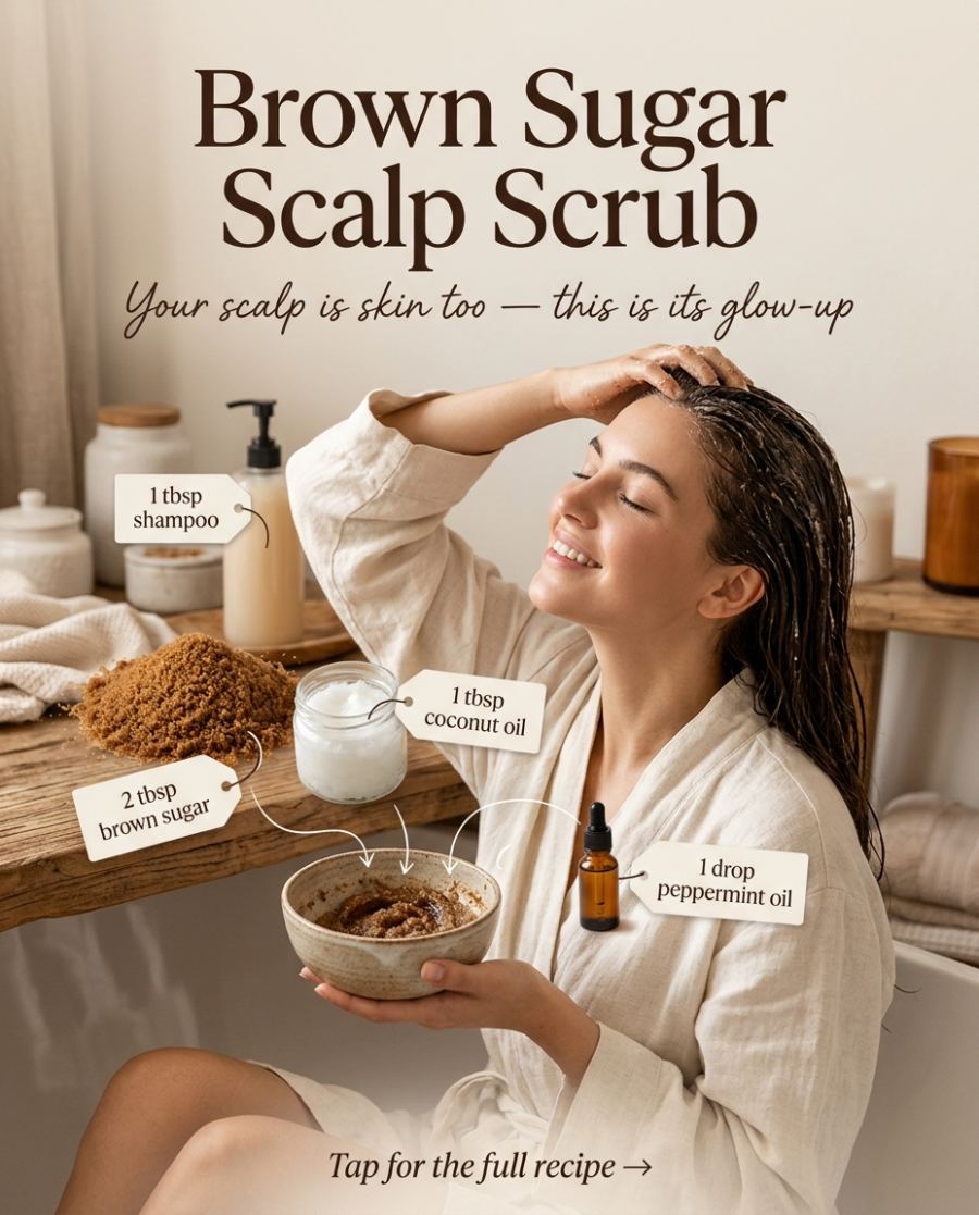 Brown Sugar Scalp Scrub — homemade hair care ingredients styled for the recipe
