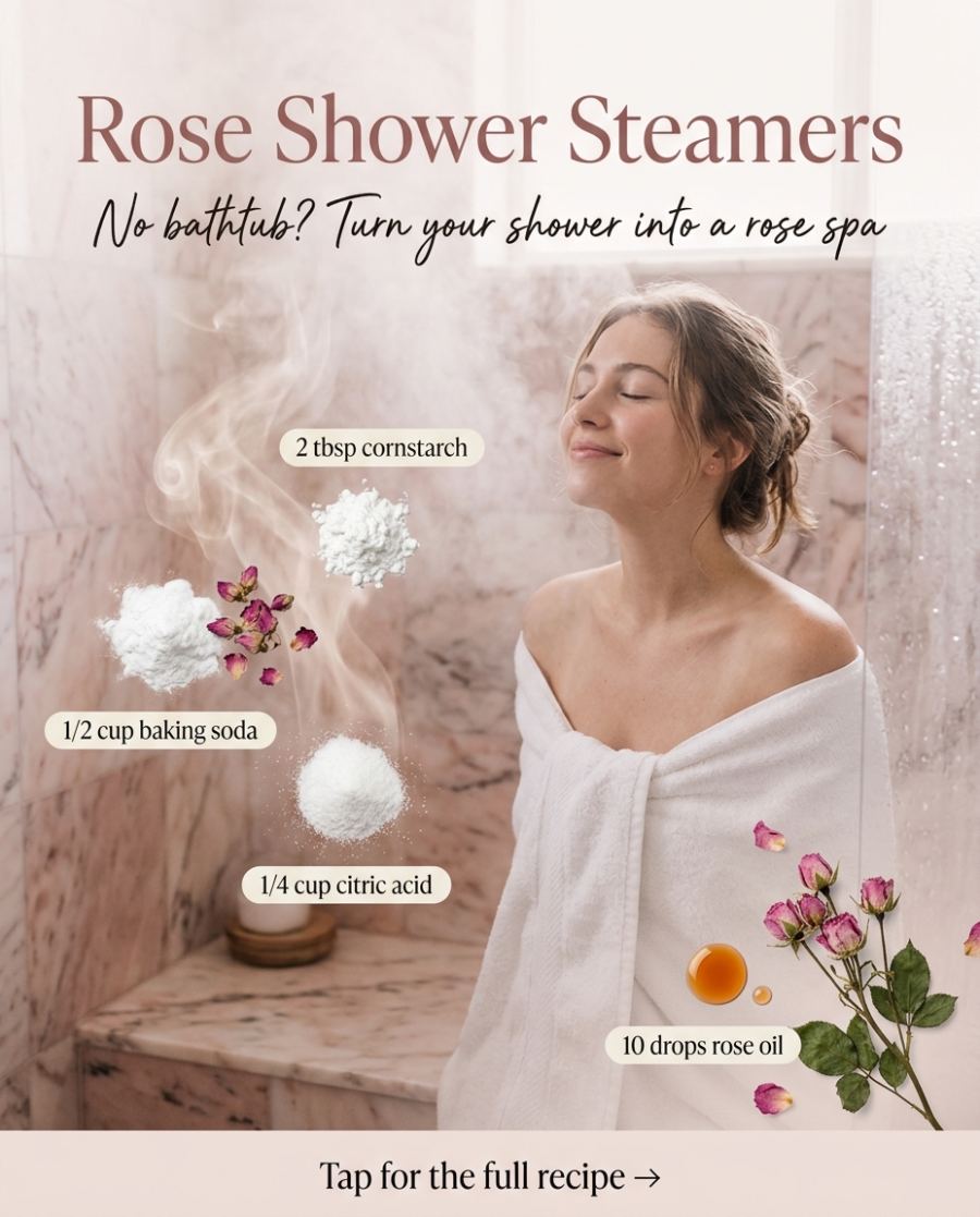 Rose Shower Steamers — homemade bath ritual ingredients styled for the recipe