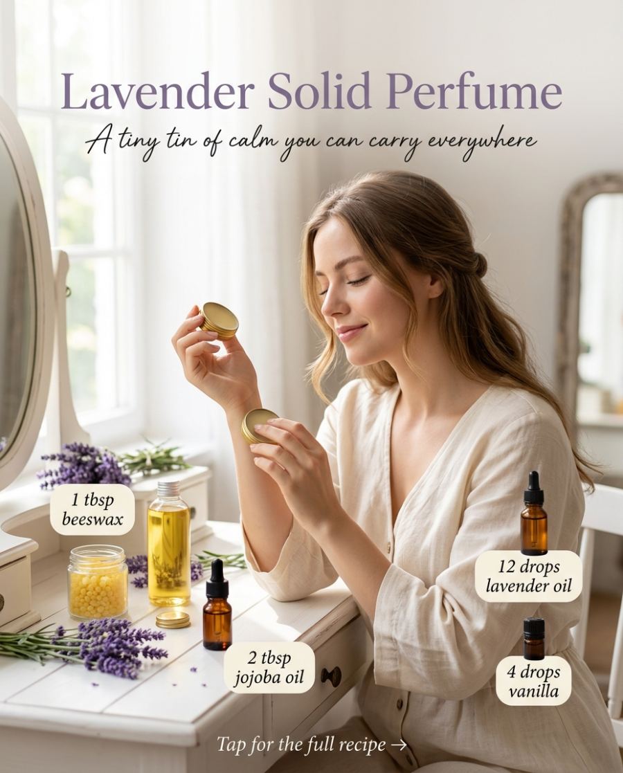 Lavender Solid Perfume — homemade body care ingredients styled for the recipe