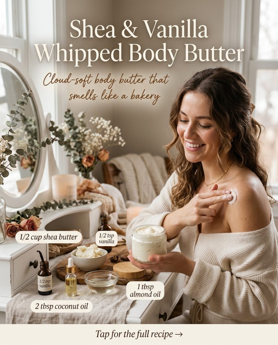 Shea & Vanilla Whipped Body Butter — homemade body care ingredients styled for the recipe