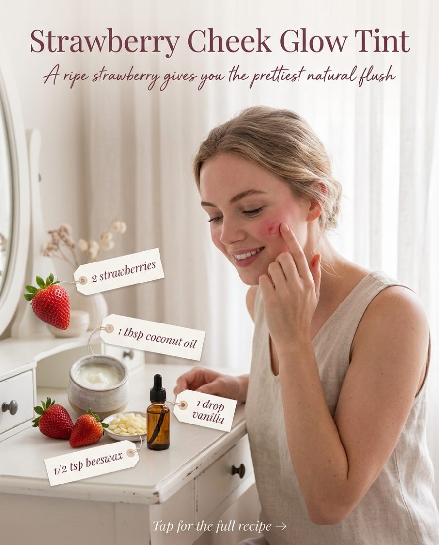 Strawberry Cheek Glow Tint — homemade lip care ingredients styled for the recipe