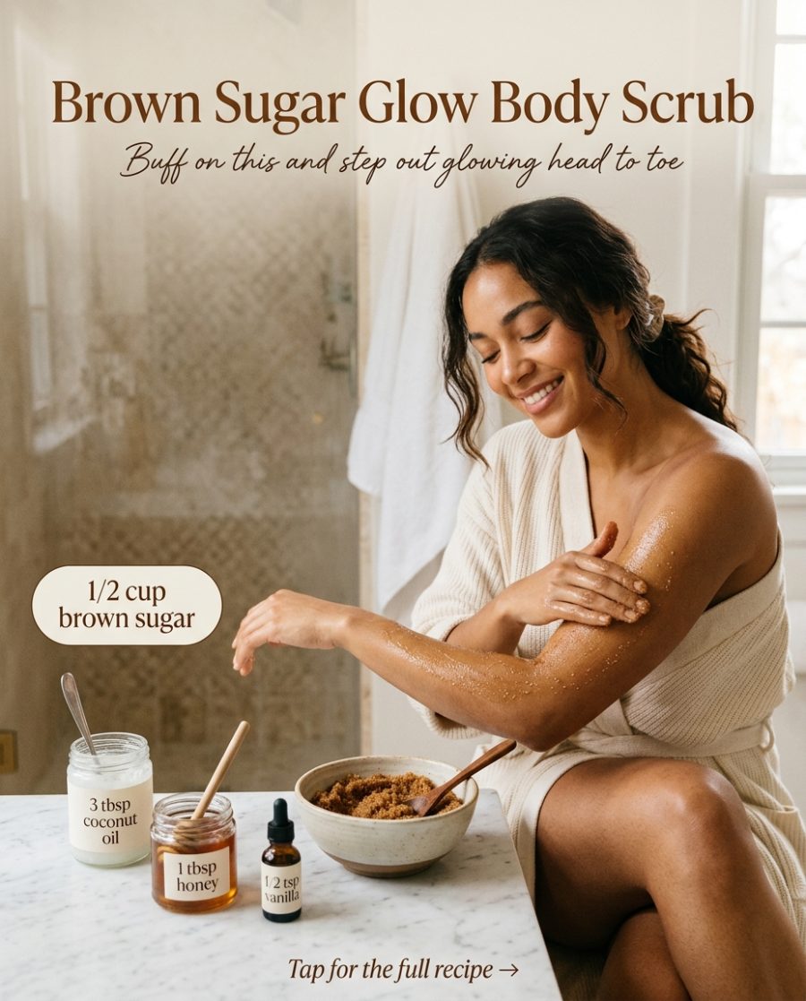 Brown Sugar Glow Body Scrub — homemade body care ingredients styled for the recipe