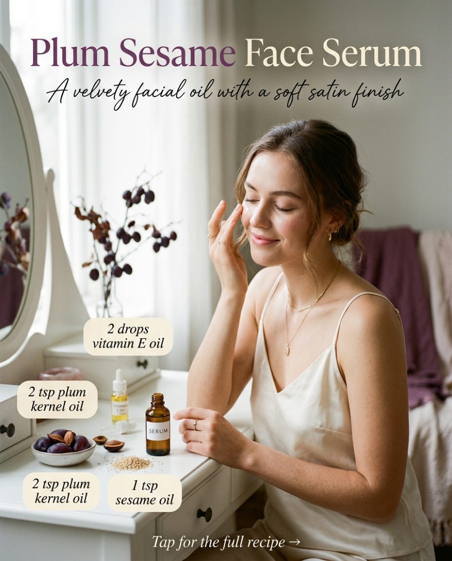 Plum Sesame Face Serum — homemade facial rituals & serum ingredients styled for the recipe