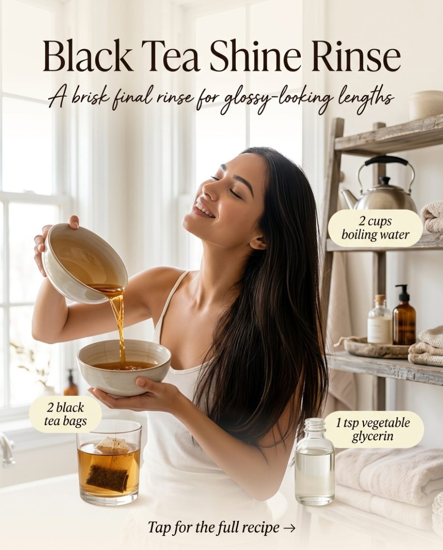 Black Tea Shine Rinse — homemade hair care ingredients styled for the recipe