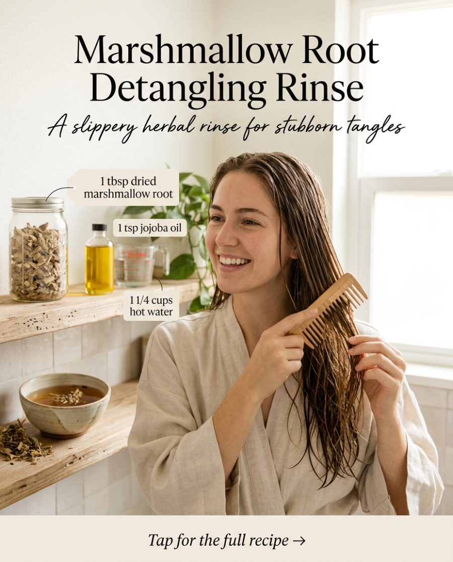 Marshmallow Root Detangling Rinse — homemade hair care ingredients styled for the recipe