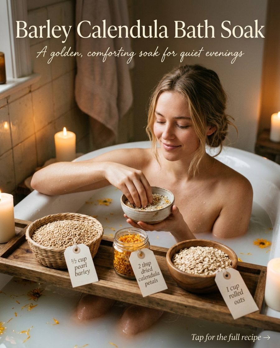 Barley Calendula Bath Soak — homemade bath ritual ingredients styled for the recipe