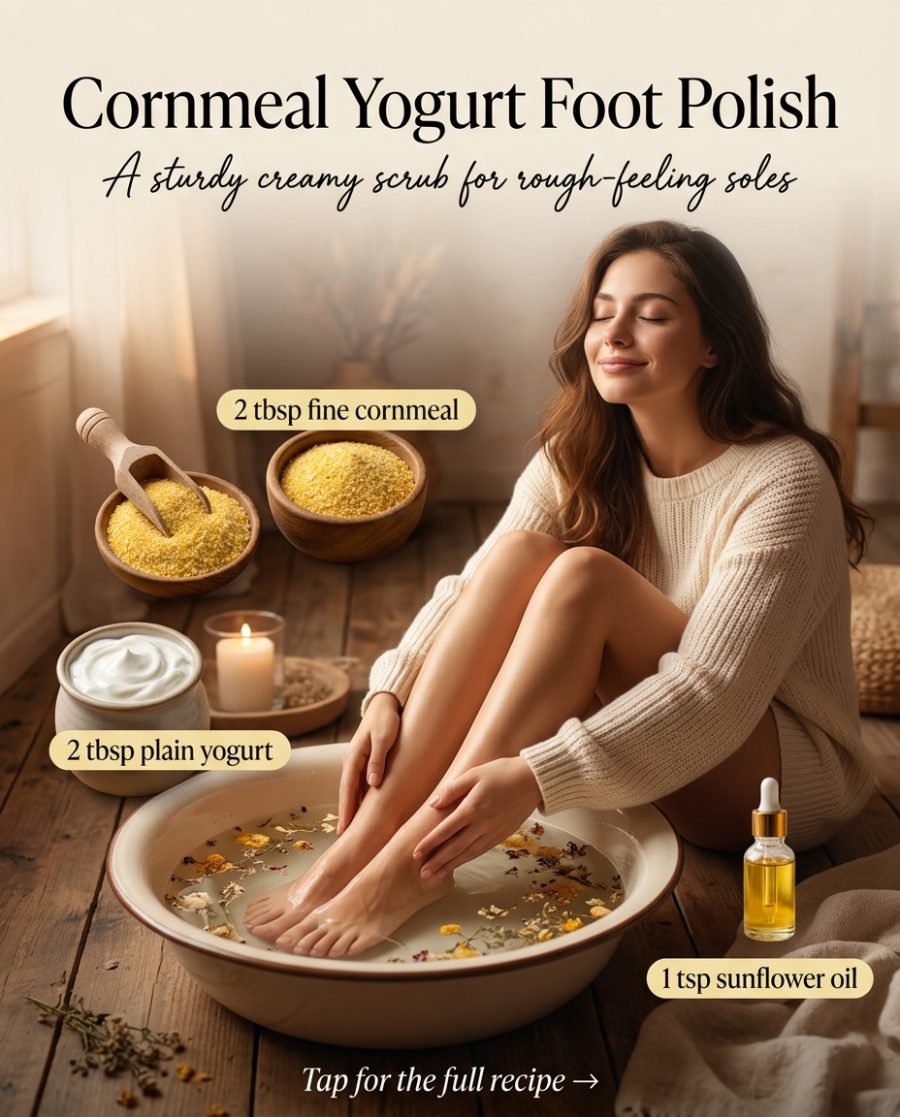 Cornmeal Yogurt Foot Polish — homemade hand & foot care ingredients styled for the recipe
