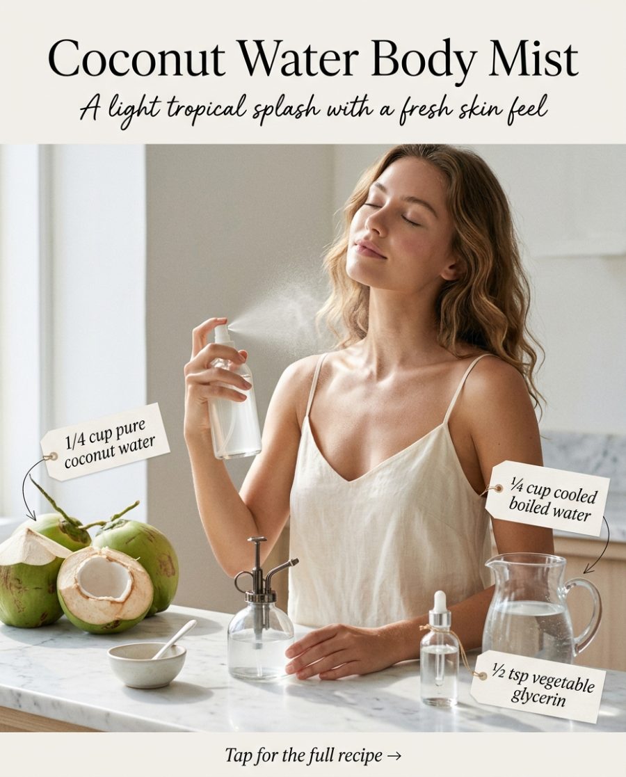 Coconut Water Body Mist — homemade body care ingredients styled for the recipe