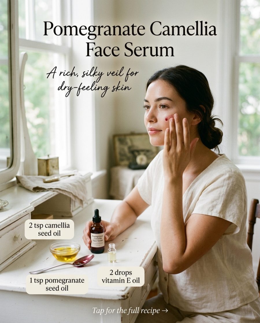 Pomegranate Camellia Face Serum — homemade facial rituals & serum ingredients styled for the recipe