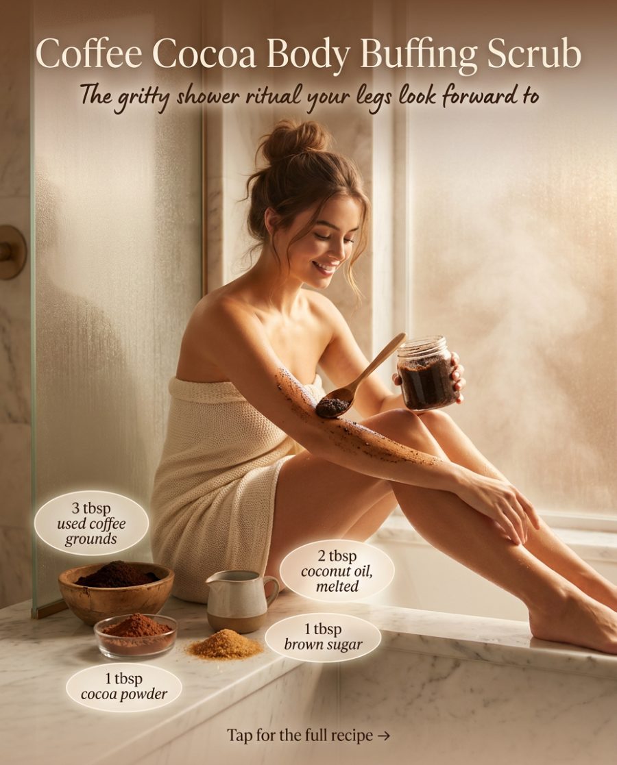 Coffee Cocoa Body Buffing Scrub — homemade body care ingredients styled for the recipe