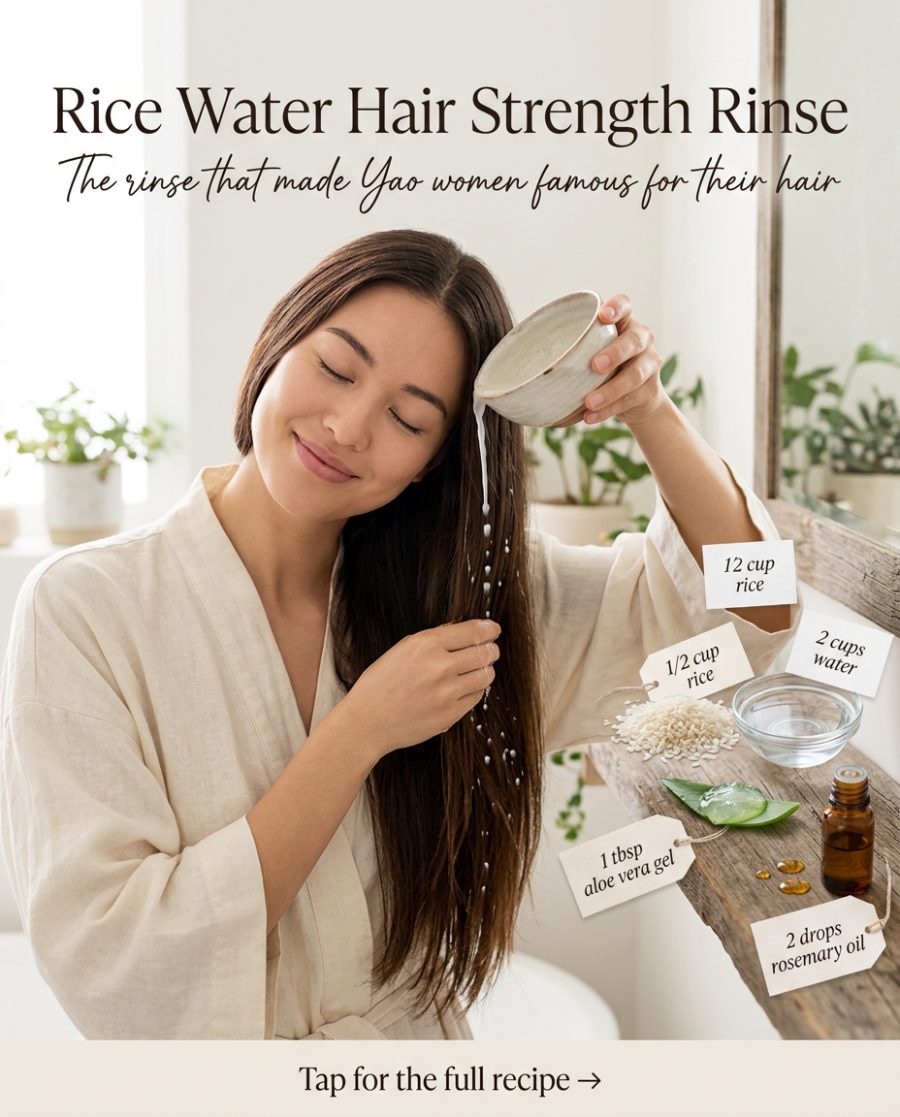 Rice Water Hair Strength Rinse — homemade hair care ingredients styled for the recipe