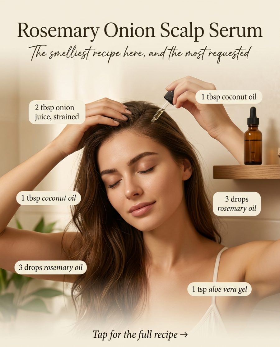 Rosemary Onion Scalp Serum — homemade hair care ingredients styled for the recipe