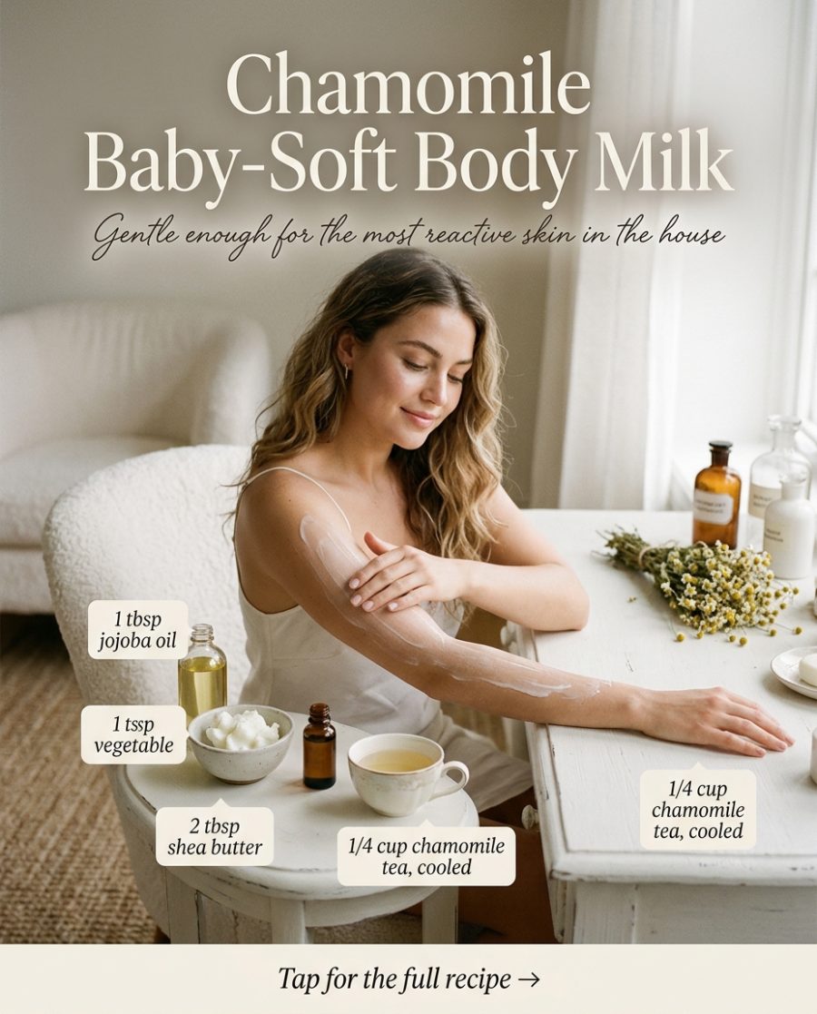 Chamomile Baby-Soft Body Milk — homemade body care ingredients styled for the recipe