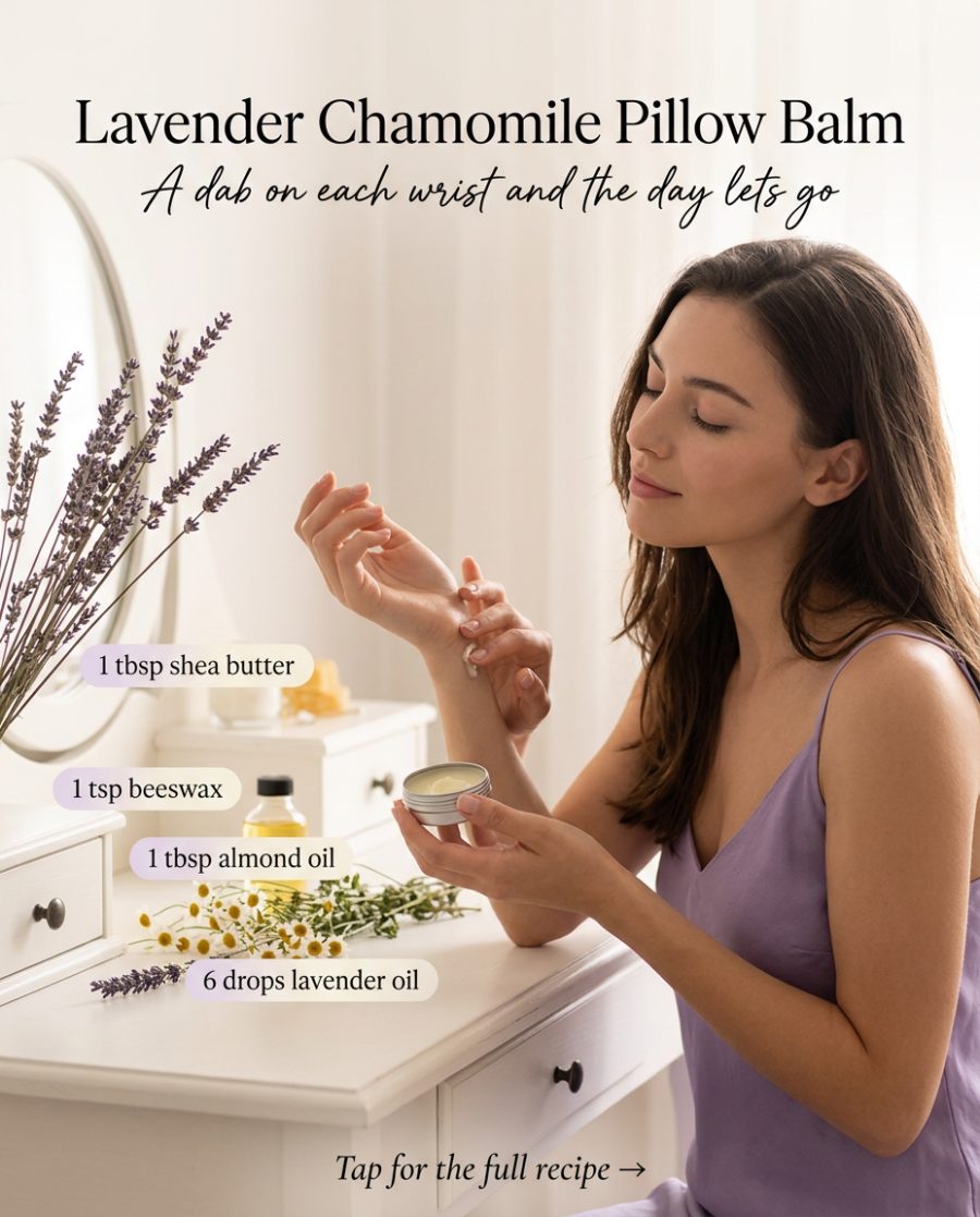 Lavender Chamomile Pillow Balm — homemade body care ingredients styled for the recipe