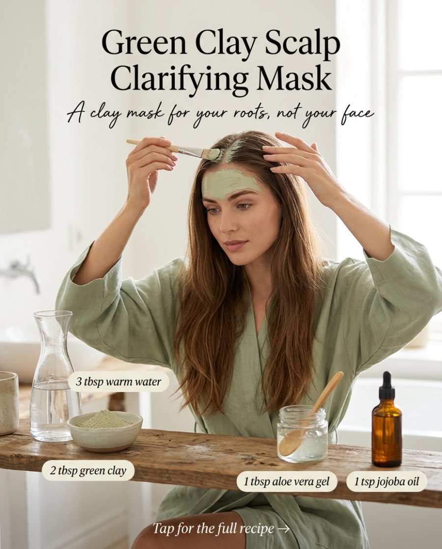 Green Clay Scalp Clarifying Mask — homemade hair care ingredients styled for the recipe