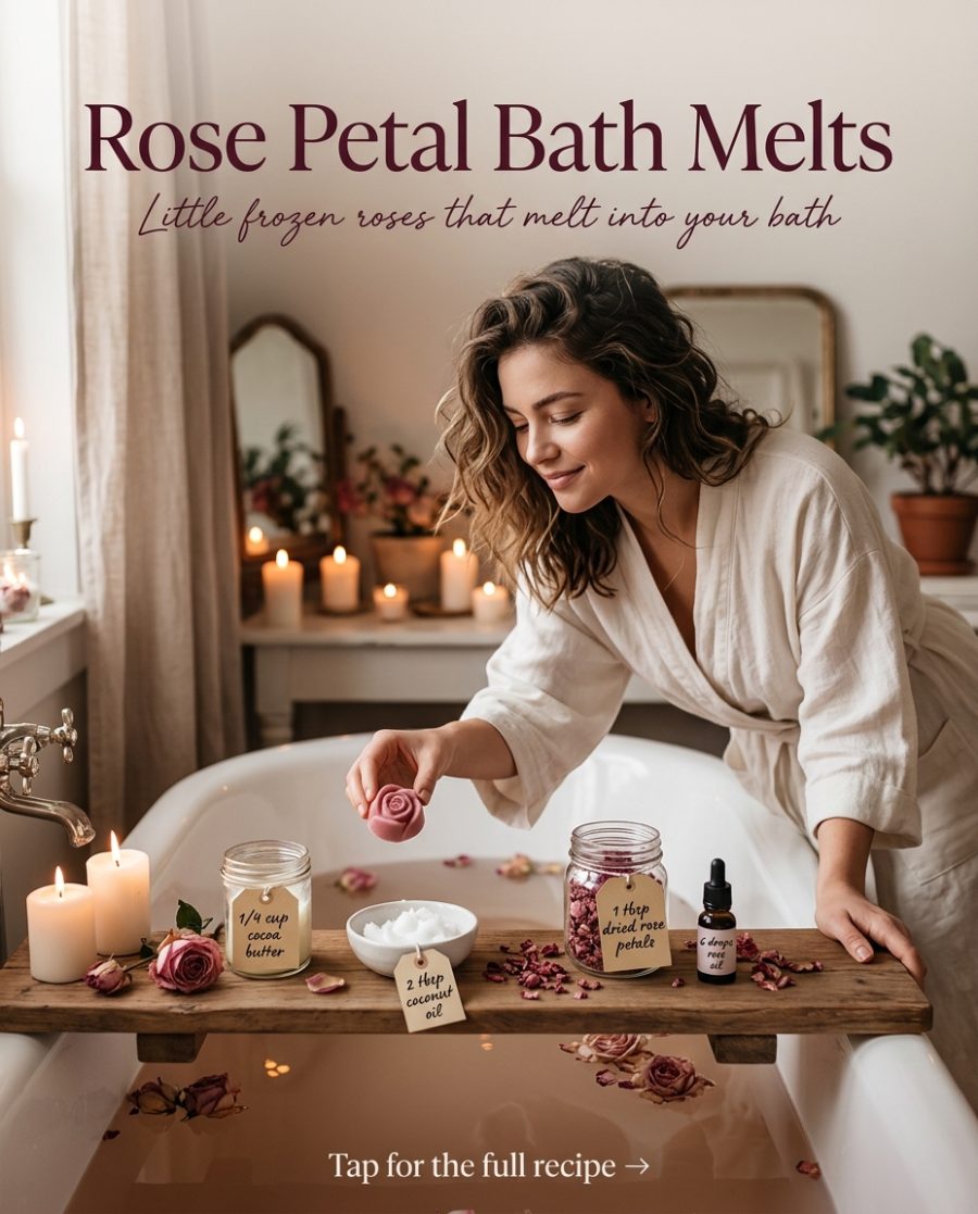 Rose Petal Bath Melts — homemade bath ritual ingredients styled for the recipe