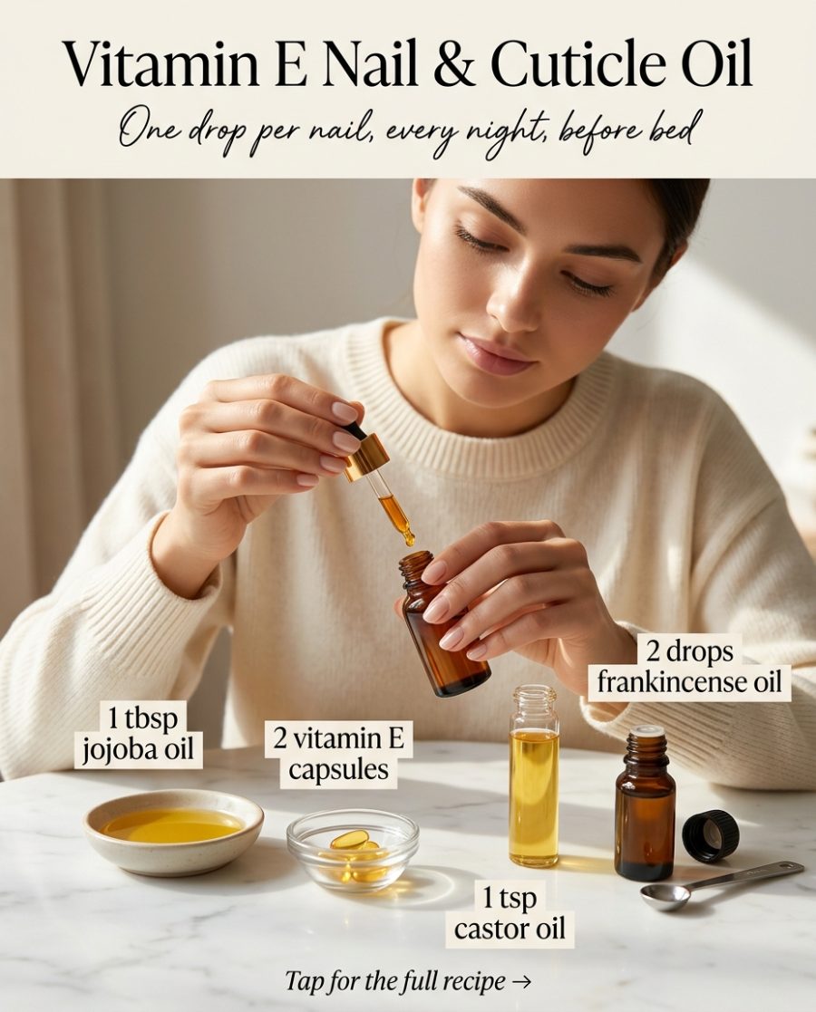 Vitamin E Nail & Cuticle Oil — homemade hand & foot care ingredients styled for the recipe