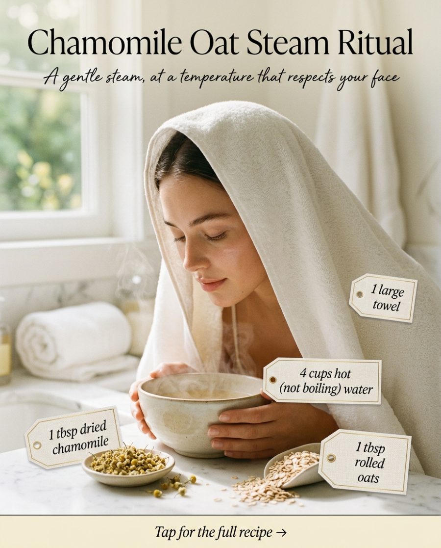 Chamomile Oat Steam Ritual — homemade facial rituals & serum ingredients styled for the recipe