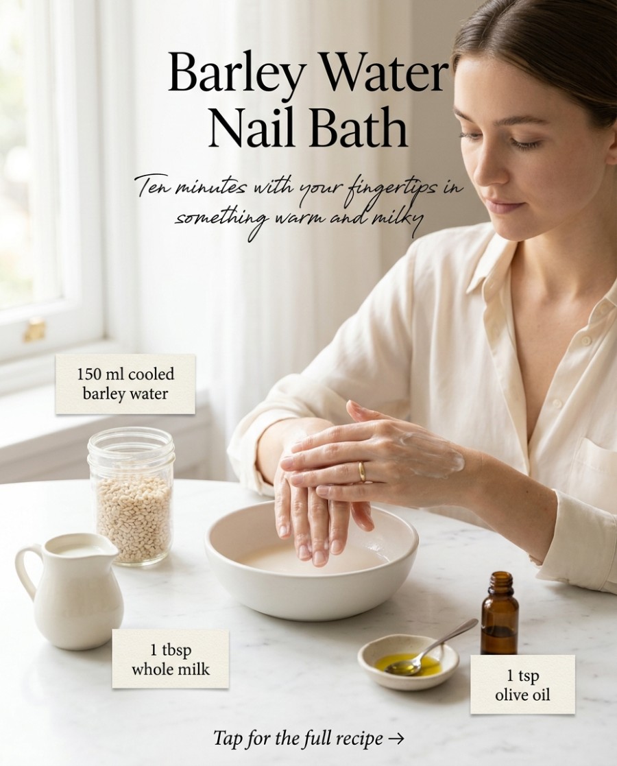 Barley Water Nail Bath — homemade hand & foot care ingredients styled for the recipe