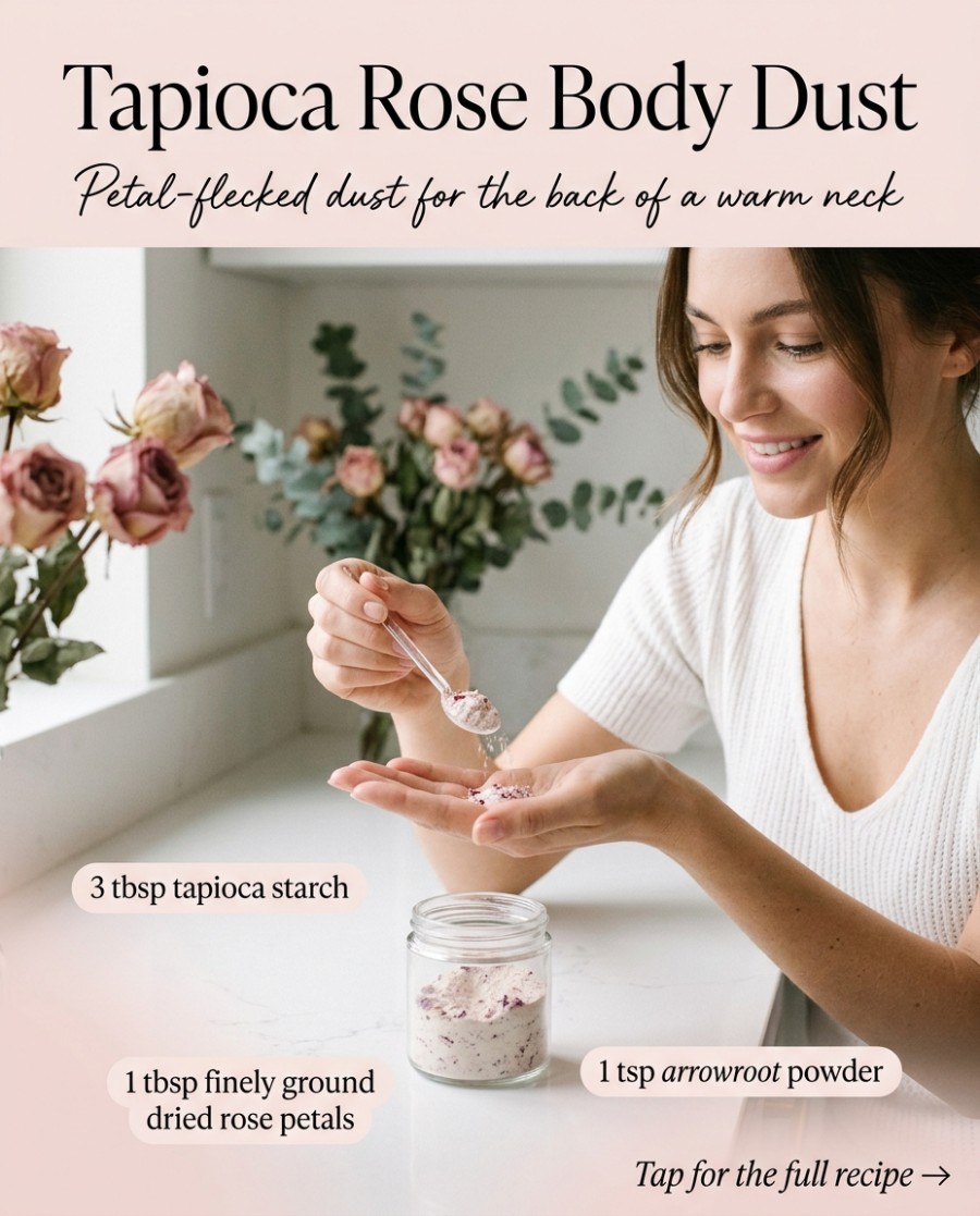 Tapioca Rose Body Dust — homemade body care ingredients styled for the recipe
