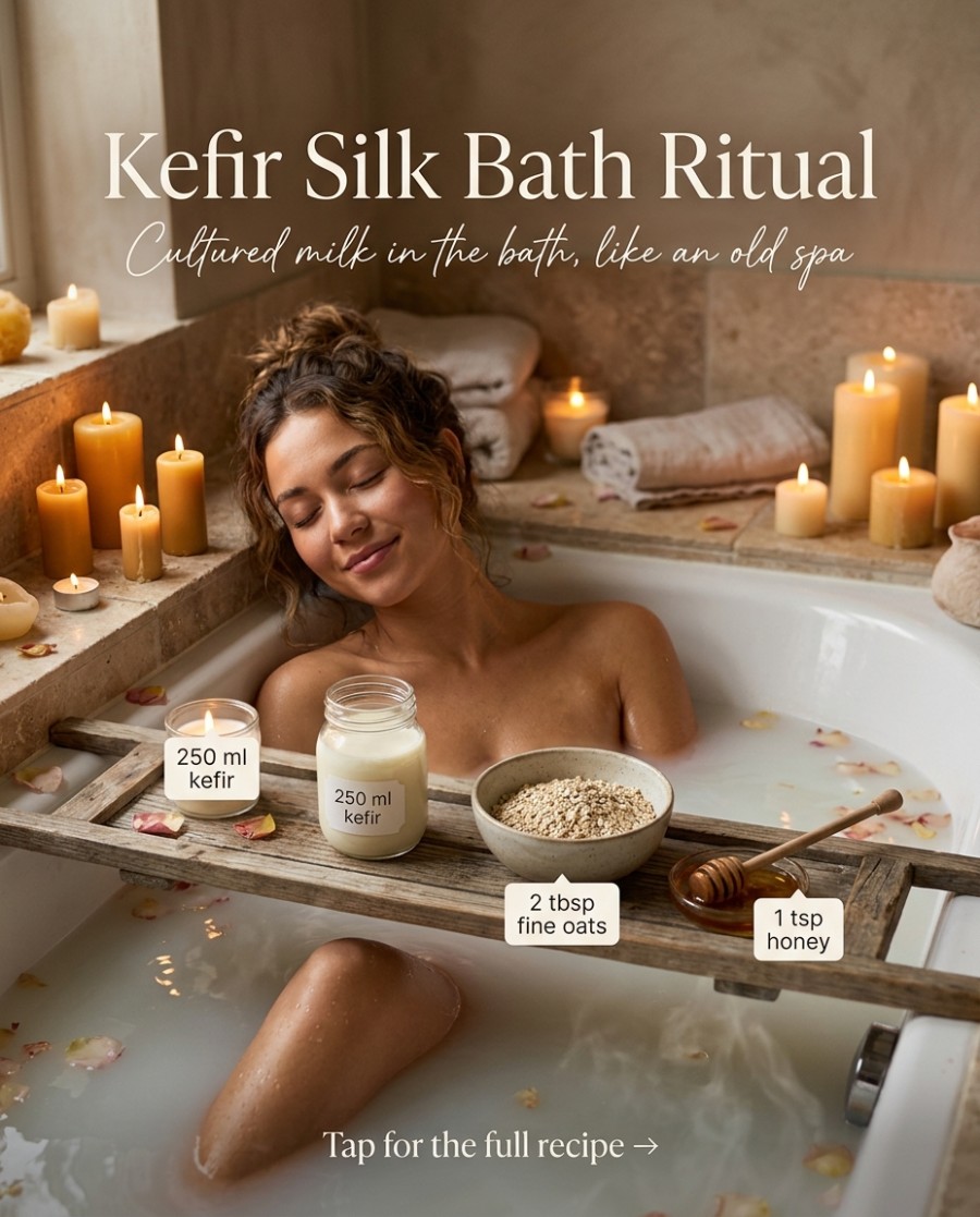 Kefir Silk Bath Ritual — homemade bath ritual ingredients styled for the recipe