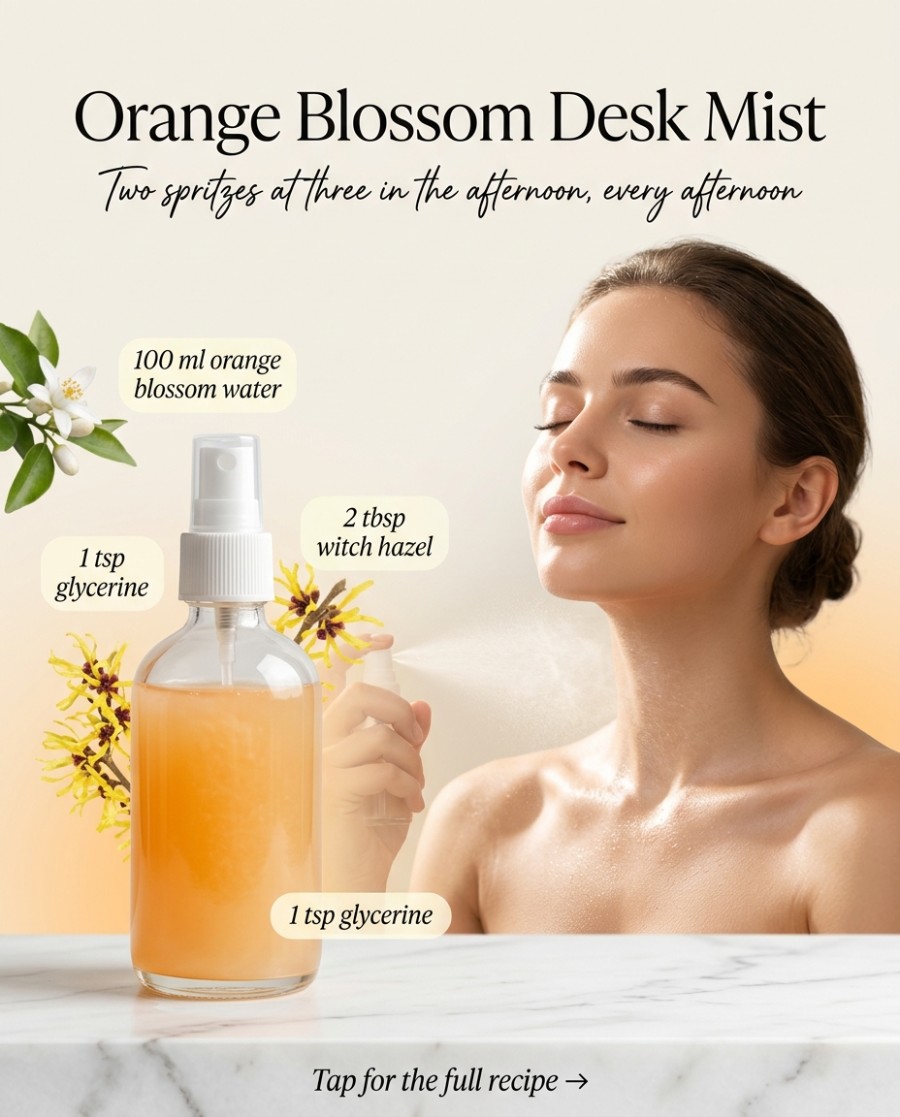 Orange Blossom Desk Mist — homemade body care ingredients styled for the recipe