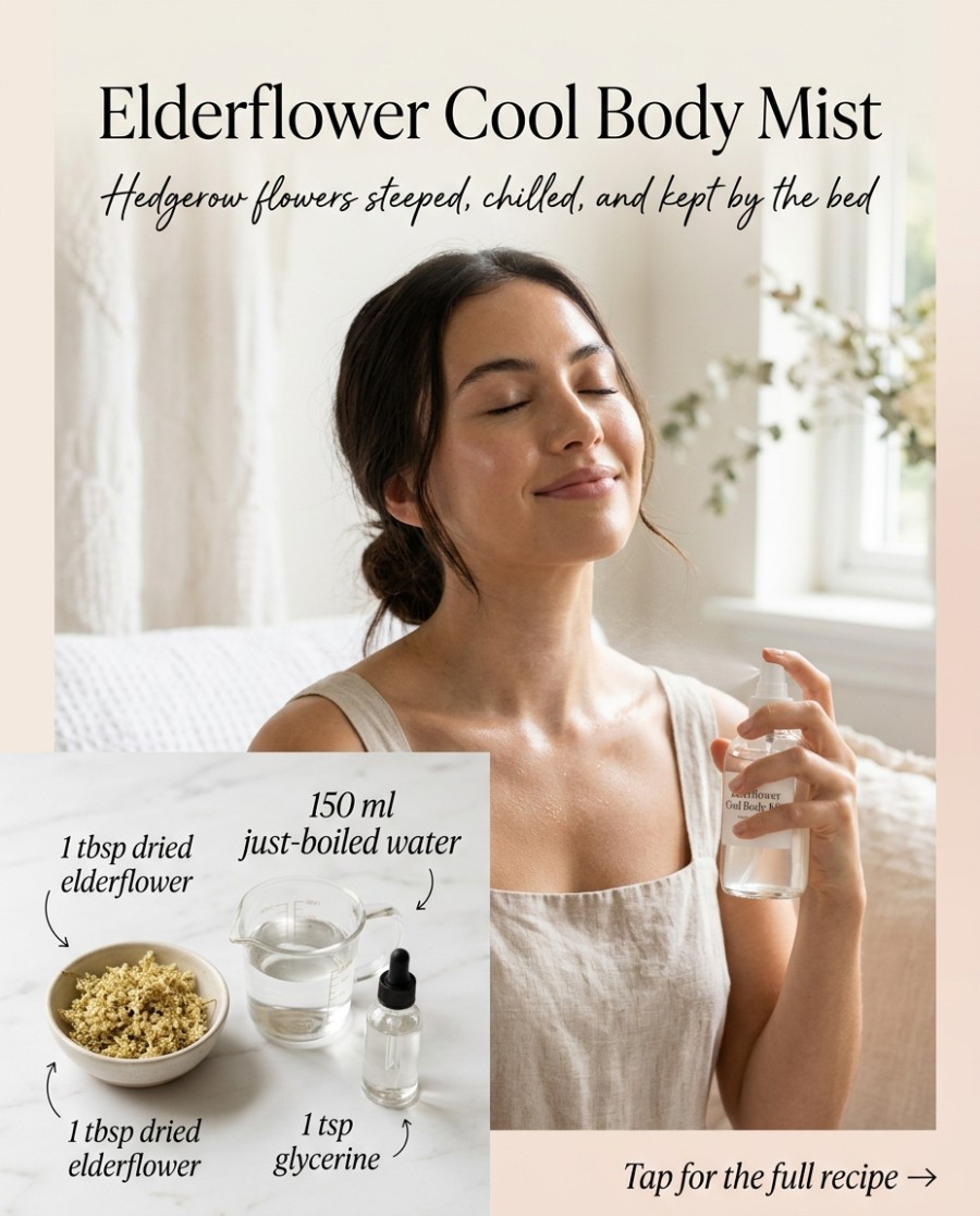 Elderflower Cool Body Mist — homemade body care ingredients styled for the recipe