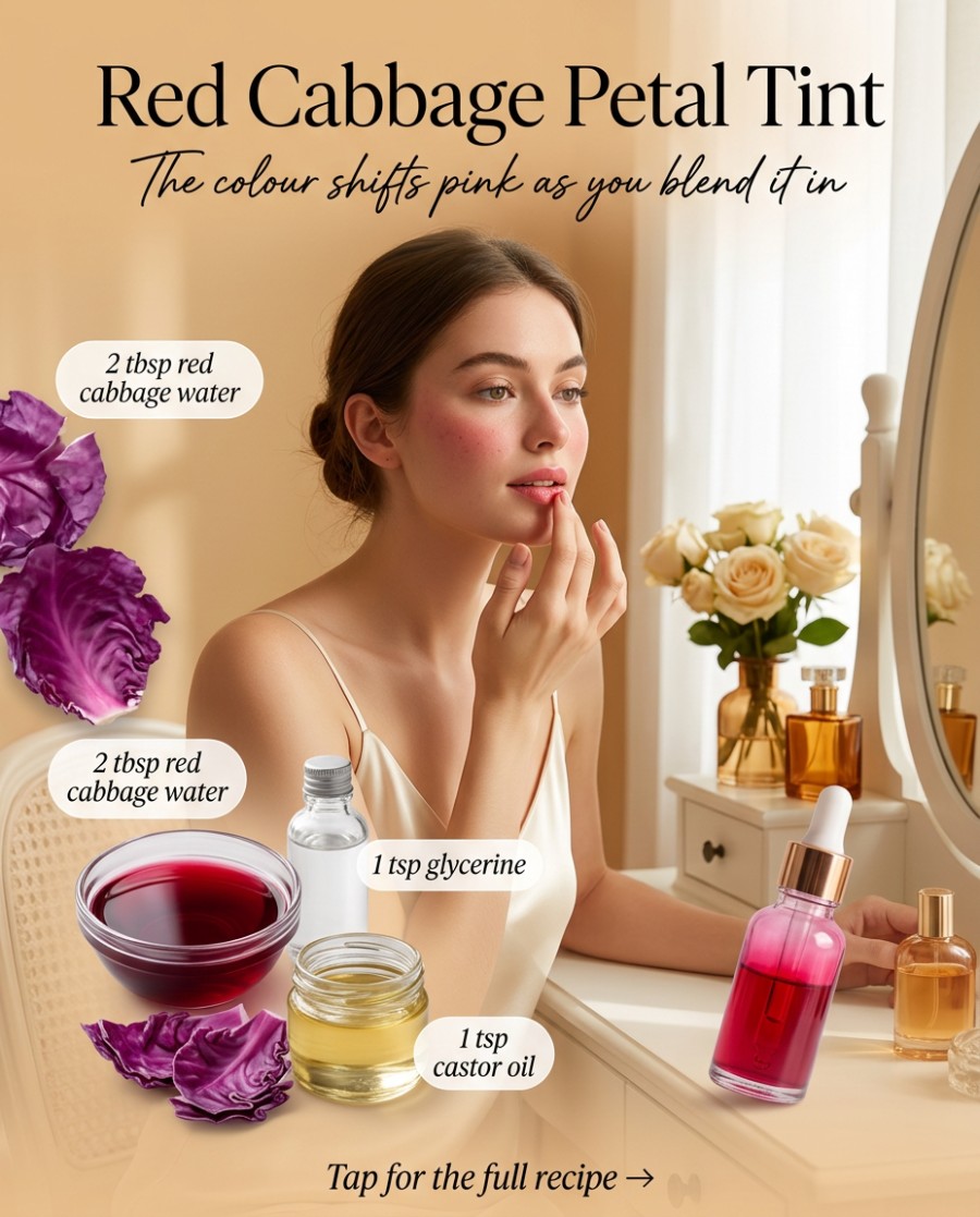 Red Cabbage Petal Tint — homemade lip care ingredients styled for the recipe