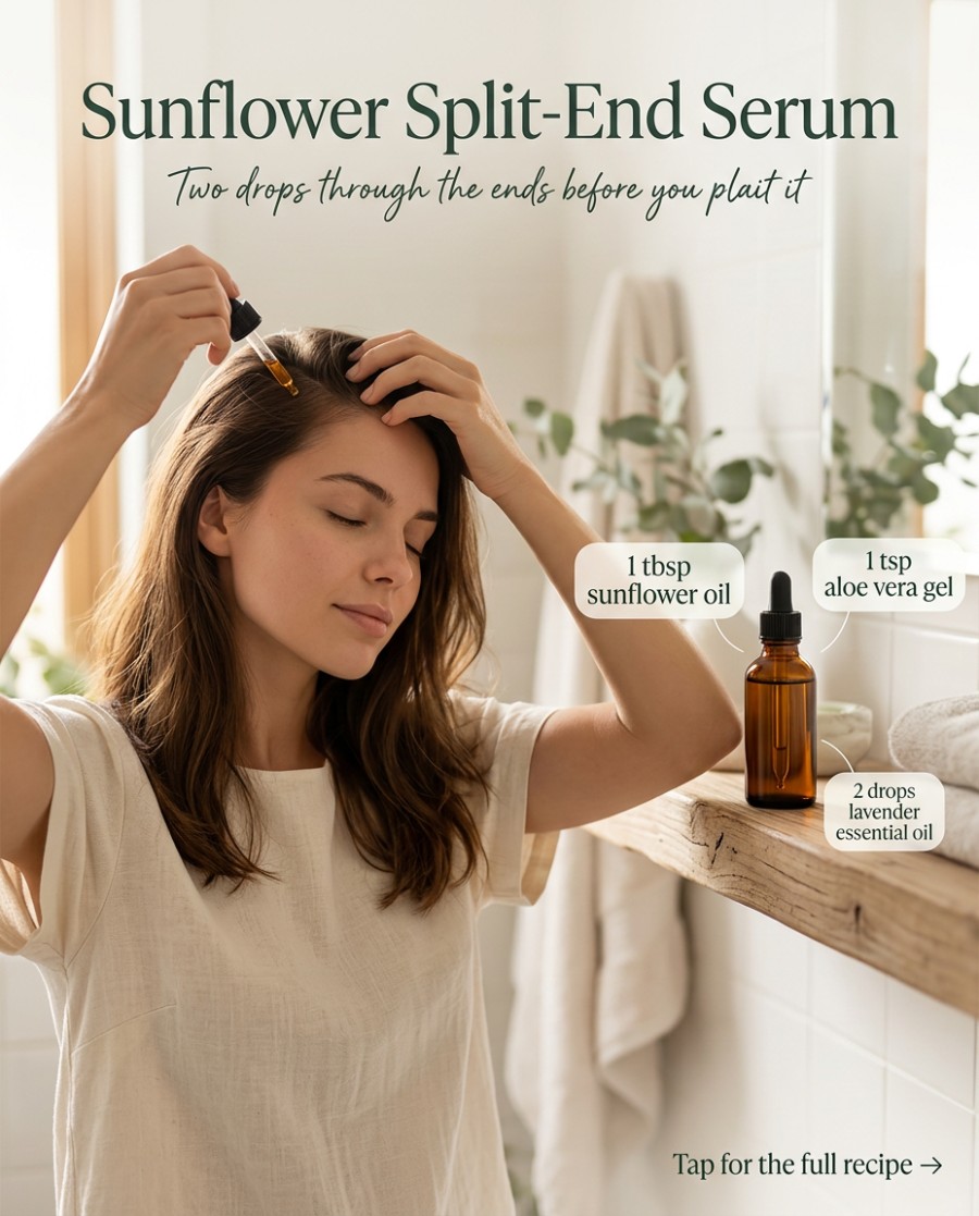 Sunflower Split-End Serum — homemade hair care ingredients styled for the recipe