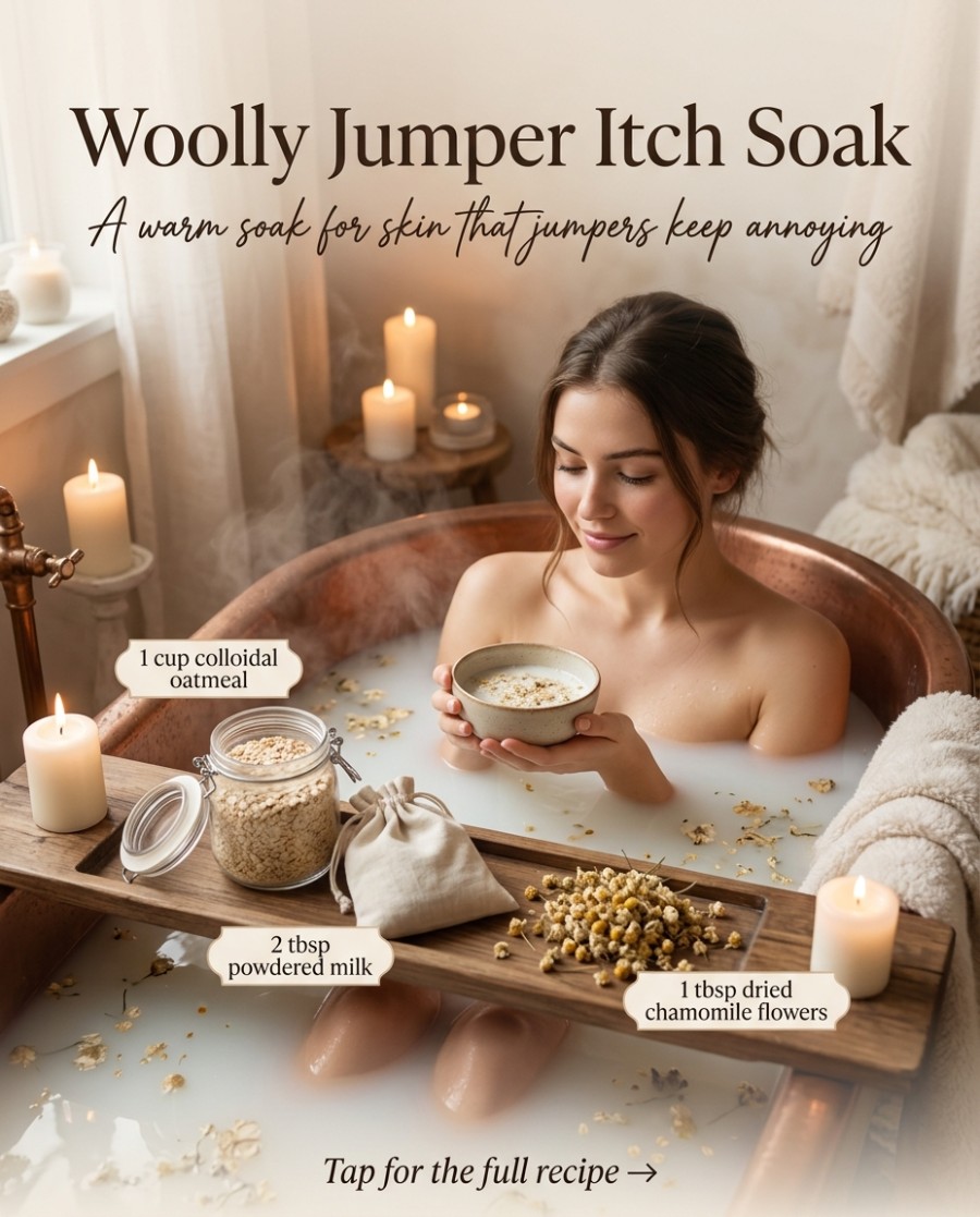 Woolly Jumper Itch Soak — homemade bath ritual ingredients styled for the recipe