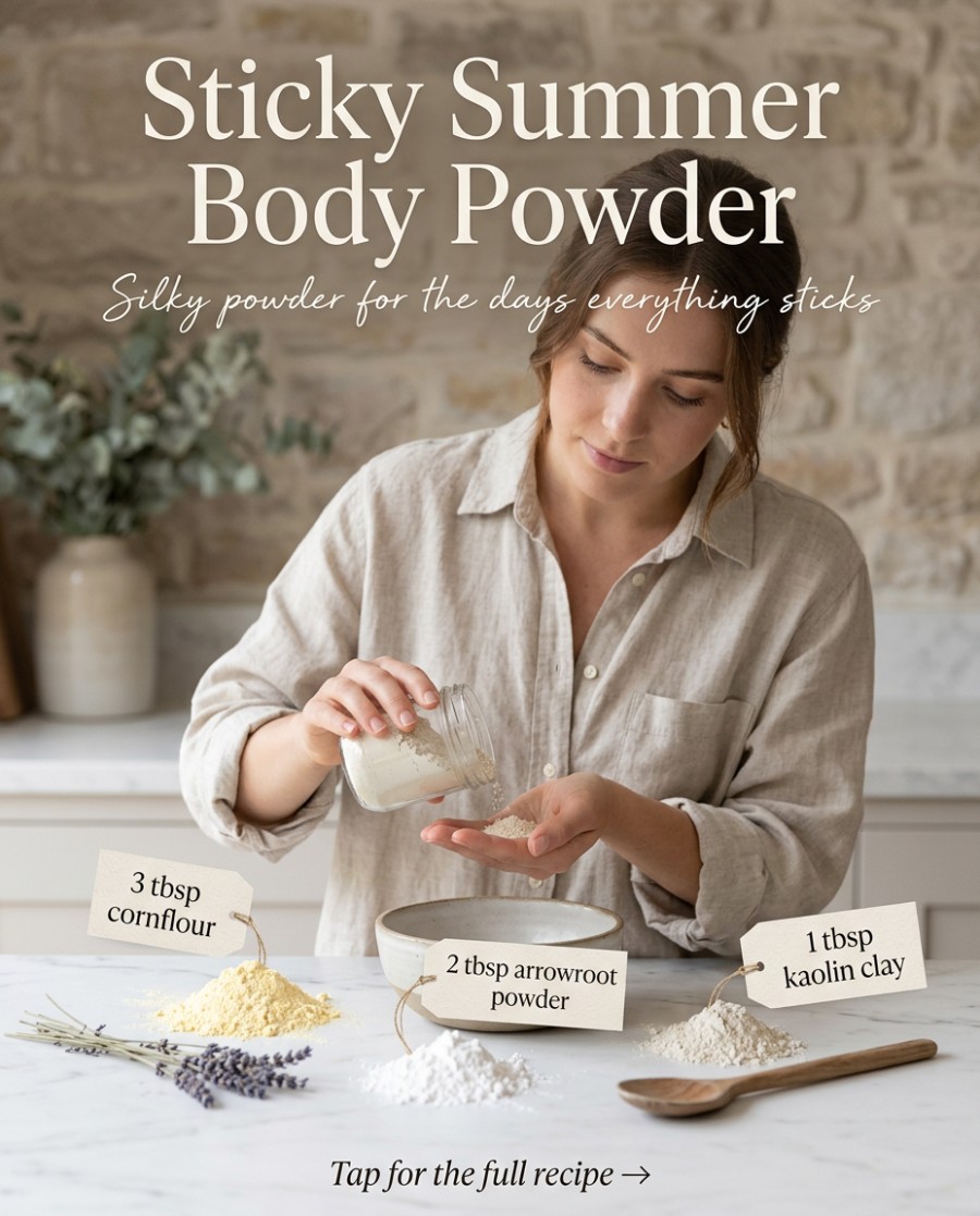Sticky Summer Body Powder — homemade body care ingredients styled for the recipe