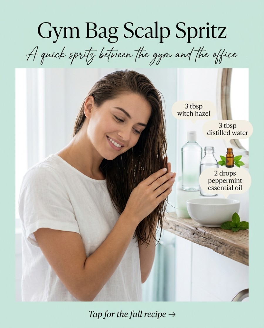 Gym Bag Scalp Spritz — homemade hair care ingredients styled for the recipe