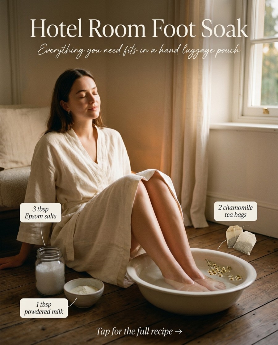 Hotel Room Foot Soak — homemade hand & foot care ingredients styled for the recipe