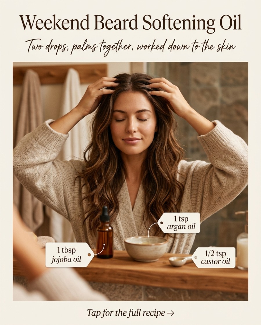 Weekend Beard Softening Oil — homemade hair care ingredients styled for the recipe