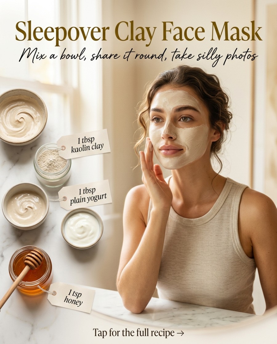 Sleepover Clay Face Mask — homemade face mask ingredients styled for the recipe