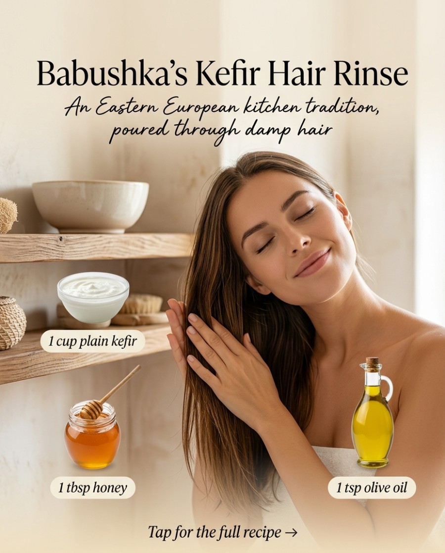 Babushka's Kefir Hair Rinse — homemade hair care ingredients styled for the recipe