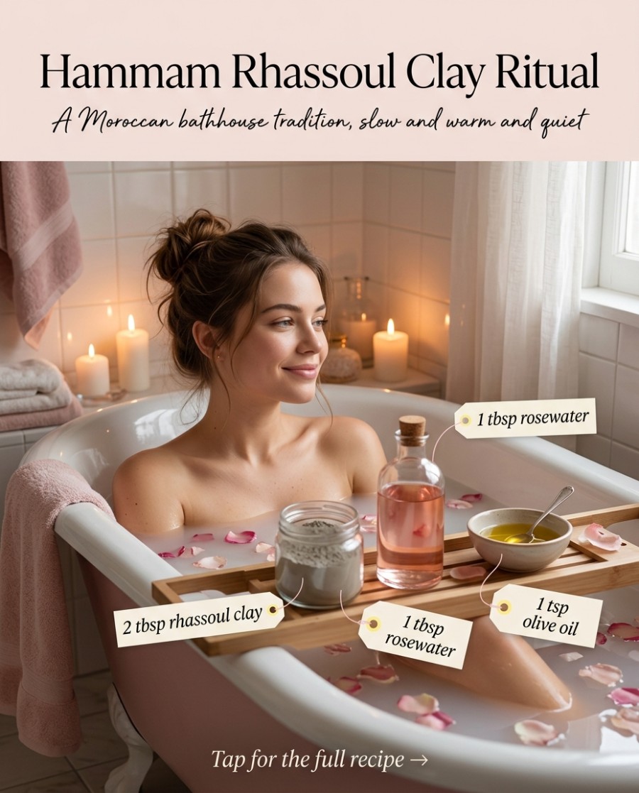 Hammam Rhassoul Clay Ritual — homemade bath ritual ingredients styled for the recipe