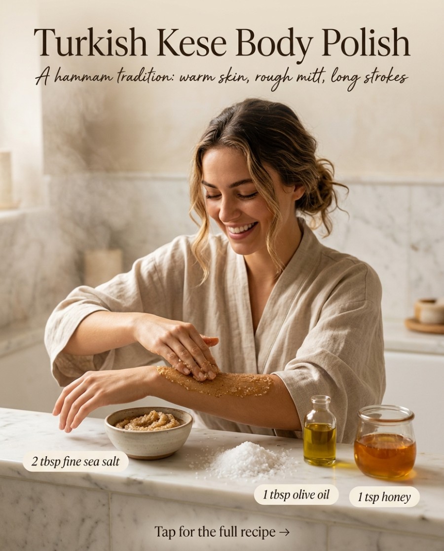 Turkish Kese Body Polish — homemade body care ingredients styled for the recipe
