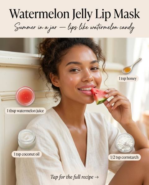 Watermelon Jelly Lip Mask — homemade lip care ingredients styled for the recipe