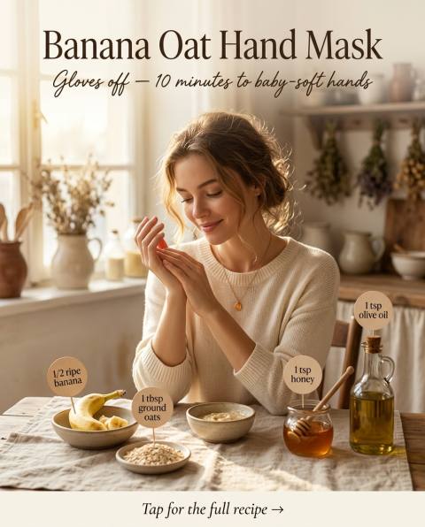 Banana Oat Hand Mask — homemade hand & foot care ingredients styled for the recipe