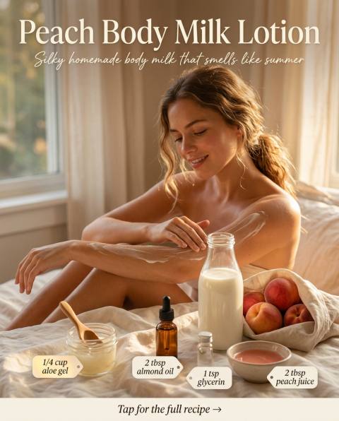 Peach Body Milk Lotion — homemade body care ingredients styled for the recipe