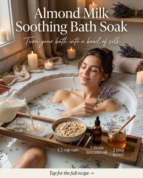 Almond Milk Soothing Bath Soak — homemade bath ritual ingredients styled for the recipe