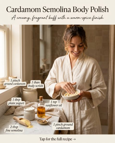 Cardamom Semolina Body Polish — homemade body care ingredients styled for the recipe