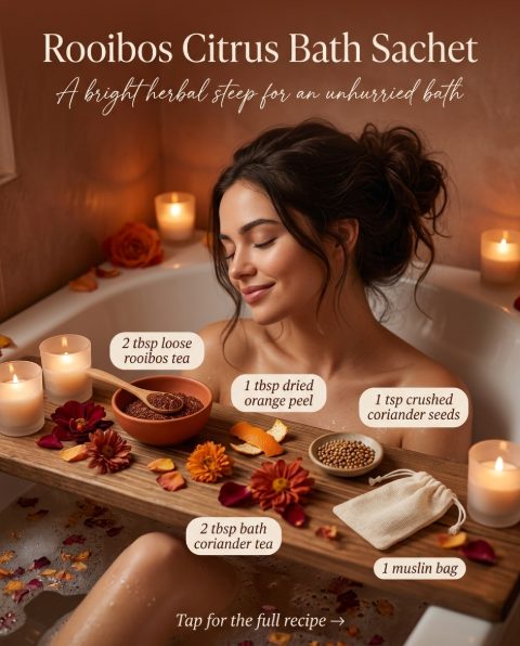 Rooibos Citrus Bath Sachet — homemade bath ritual ingredients styled for the recipe