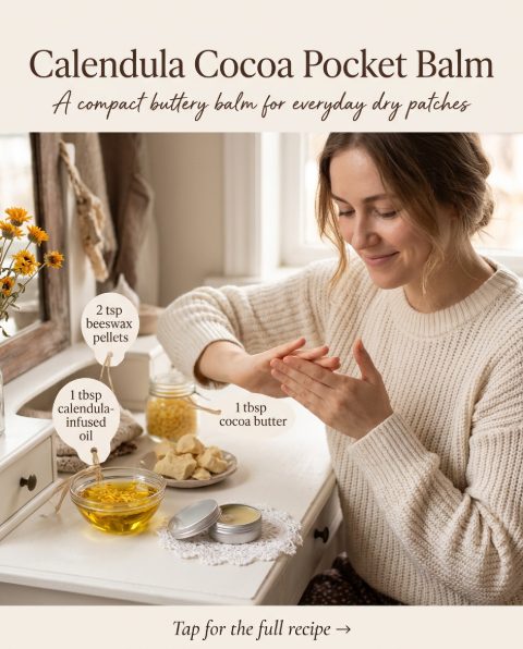 Calendula Cocoa Pocket Balm — homemade body care ingredients styled for the recipe