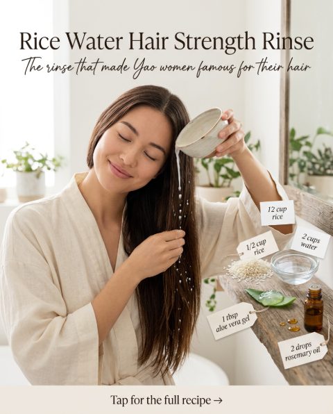 Rice Water Hair Strength Rinse — homemade hair care ingredients styled for the recipe