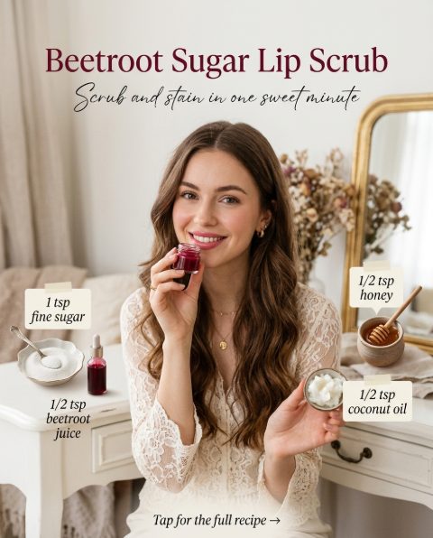 Beetroot Sugar Lip Scrub — homemade lip care ingredients styled for the recipe
