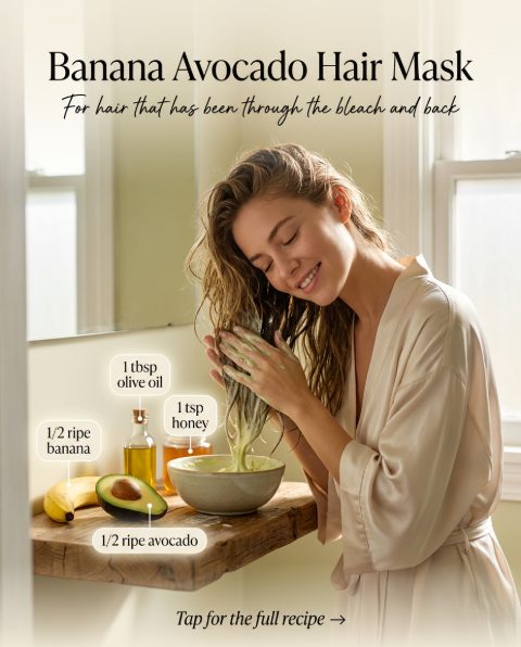 Banana Avocado Hair Mask — homemade hair care ingredients styled for the recipe