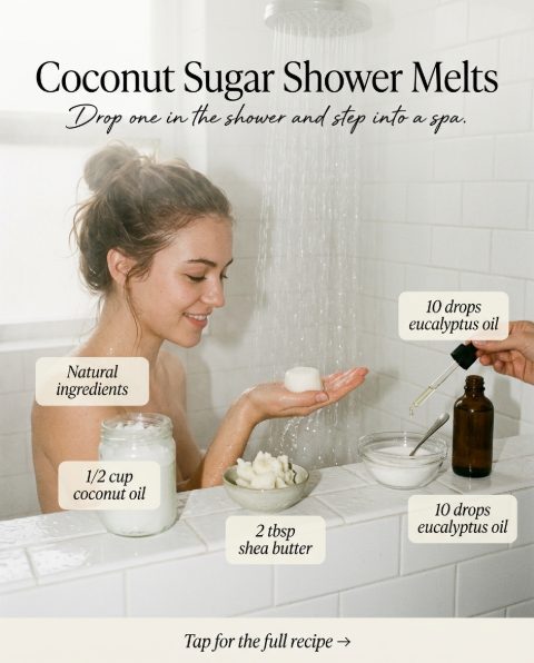 Coconut Sugar Shower Melts — homemade bath ritual ingredients styled for the recipe