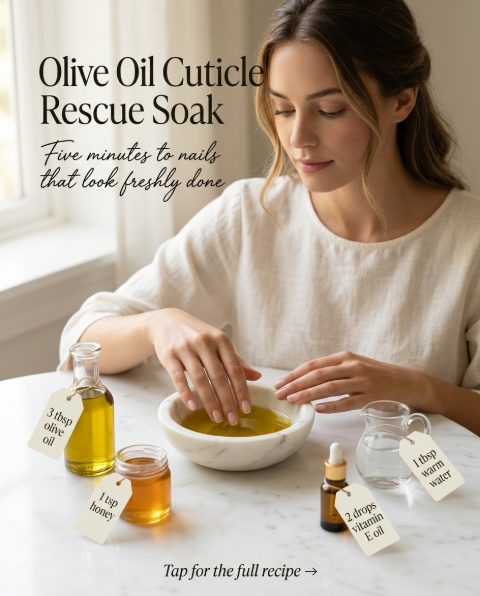 Olive Oil Cuticle Rescue Soak — homemade hand & foot care ingredients styled for the recipe